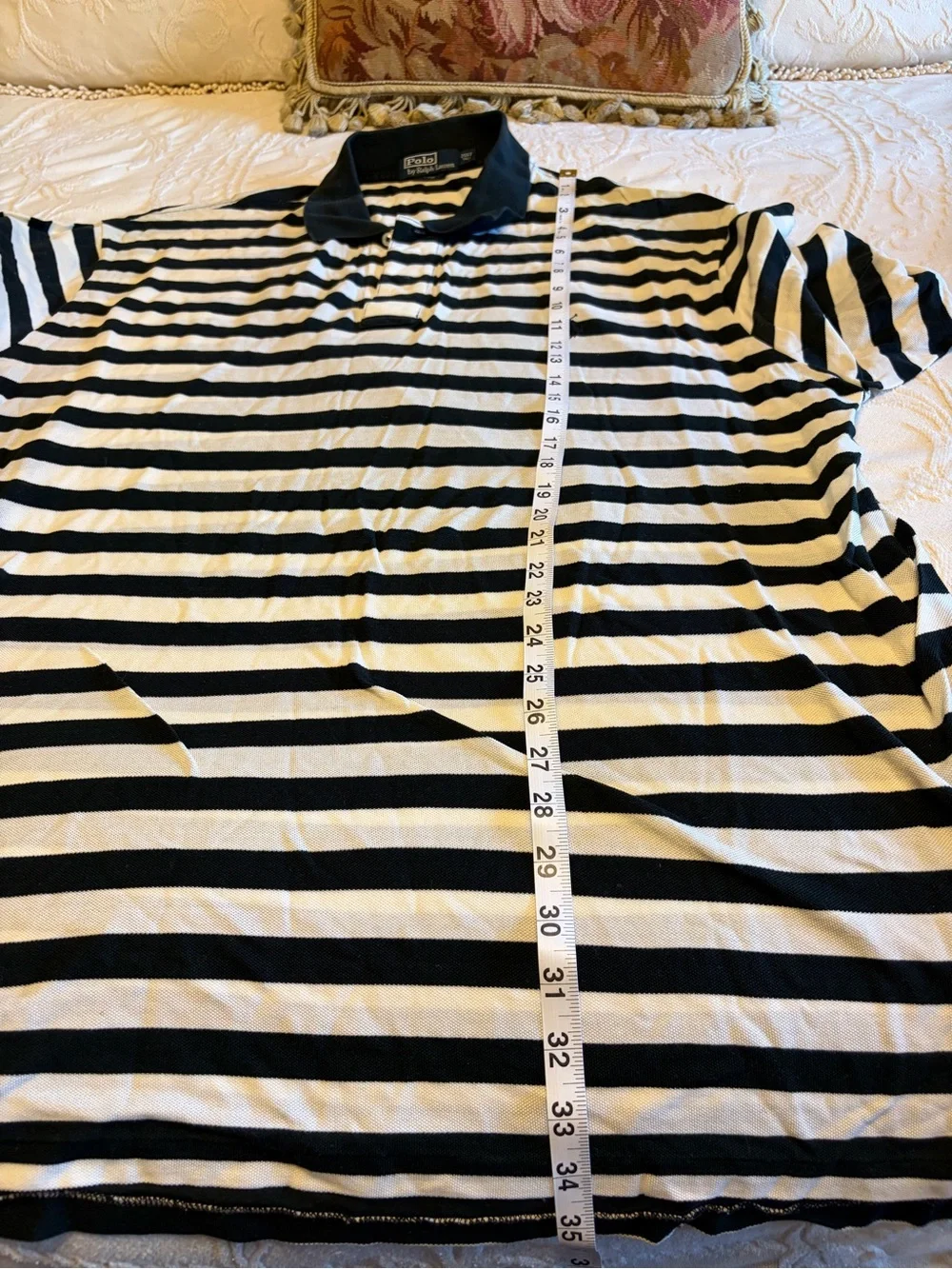 Men's Black & White Striped Polo Shirt XXLT New Ralph Lauren Classic Big & Tall